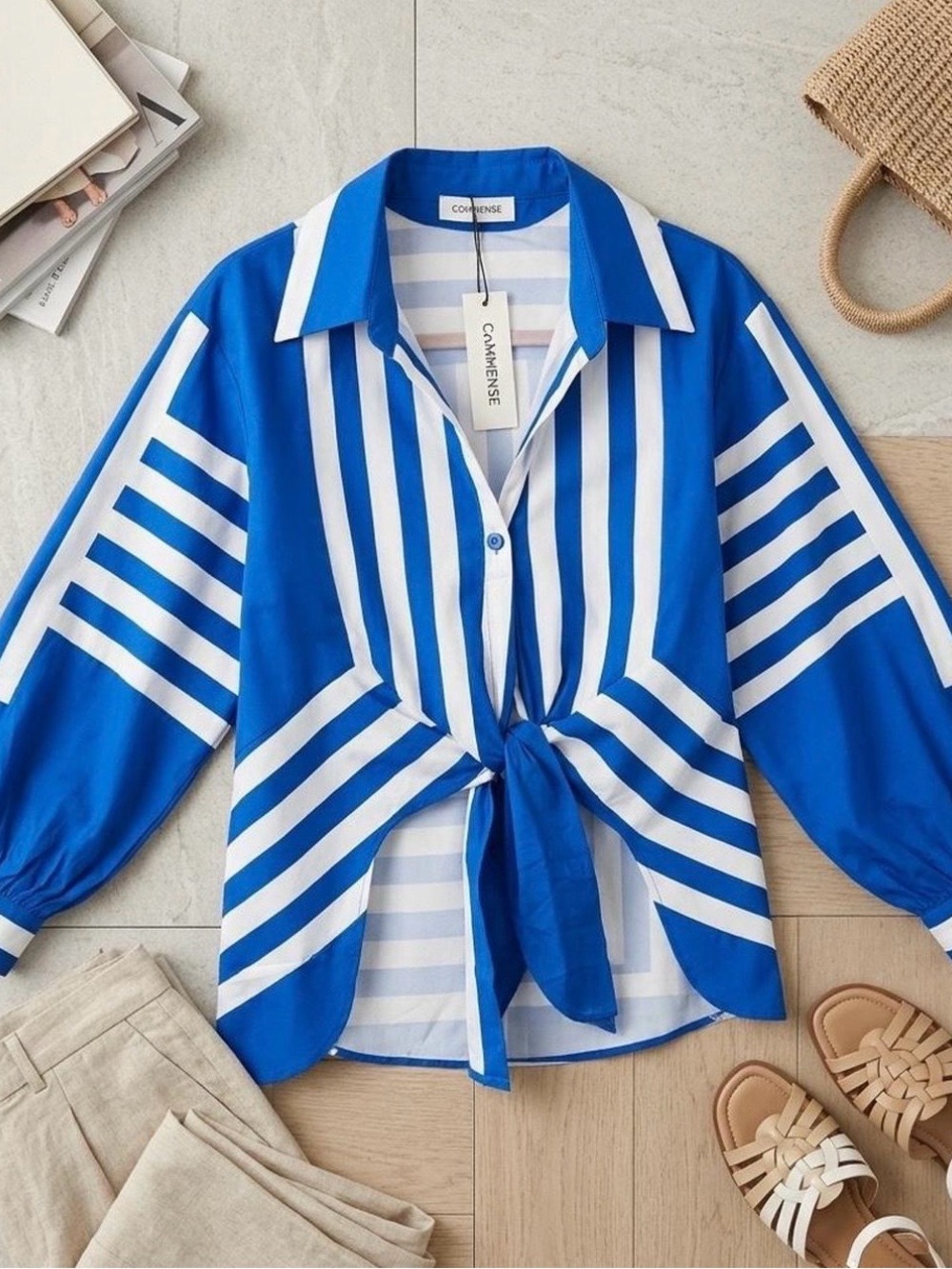 COMMENSE NWT STRIPED OVERSIZED BUTTON-DOWN LARGE